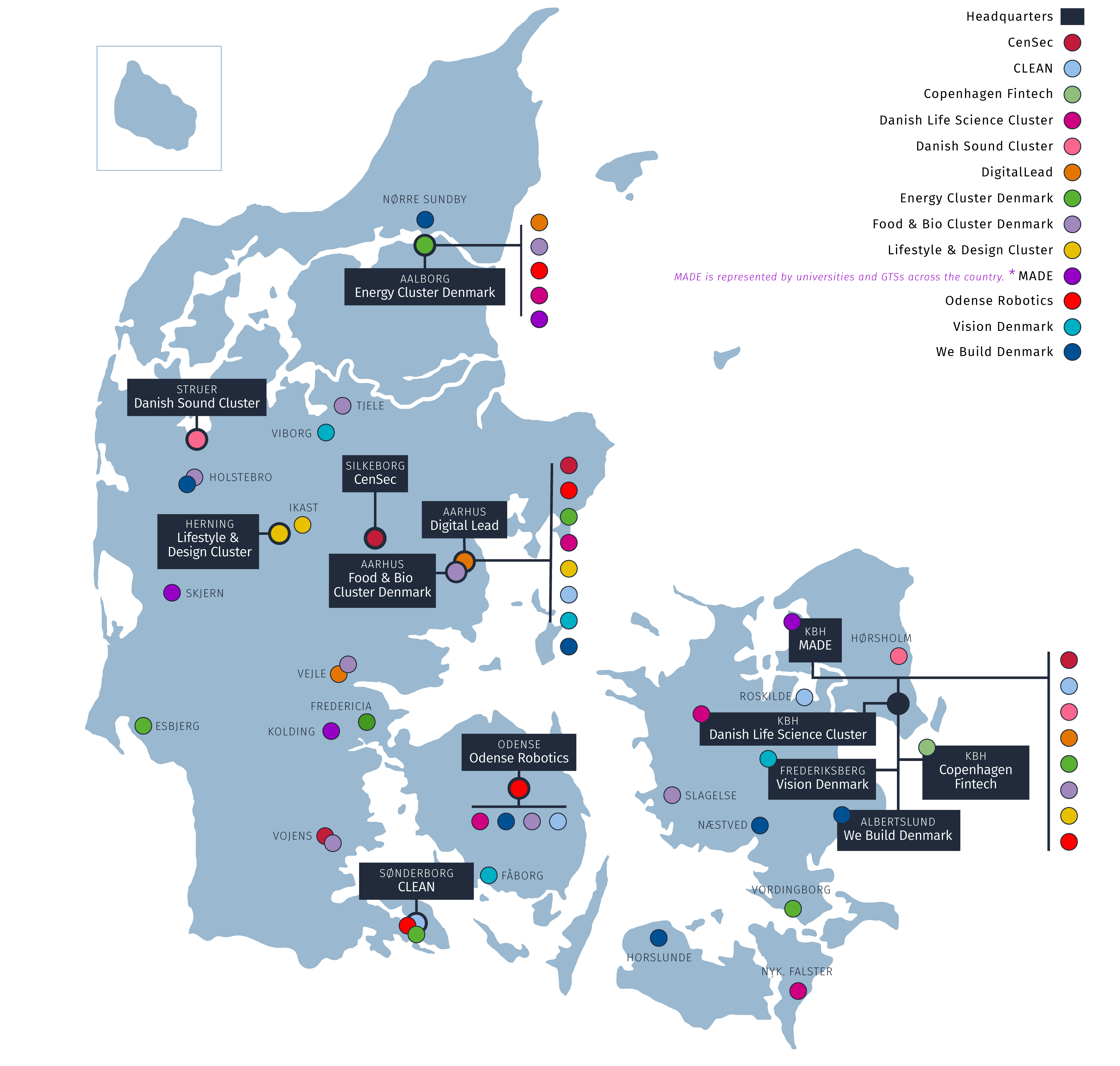 Kort over klynger i Danmark